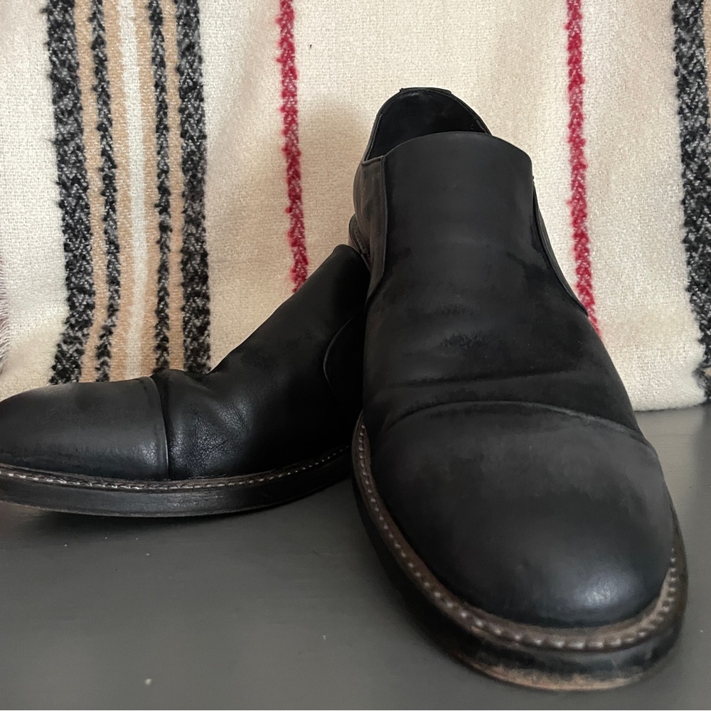 Donald J Pliner Zarro E Black Leather Cap Toe Slip On Shoes Mens 12M